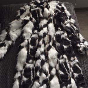 K Jordan Black White Faux Fur Long Coat